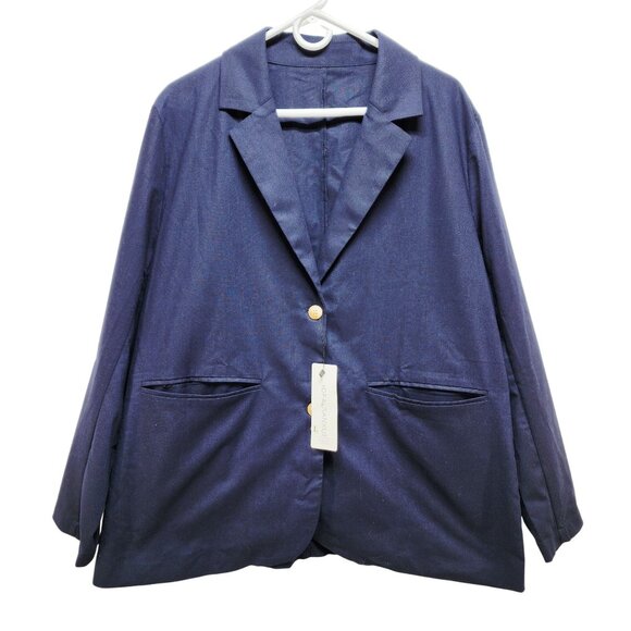 Navy Blue Blazer Jacket With Gold Buttons Size L By Idealsanxun Womens - Picture 1 of 7